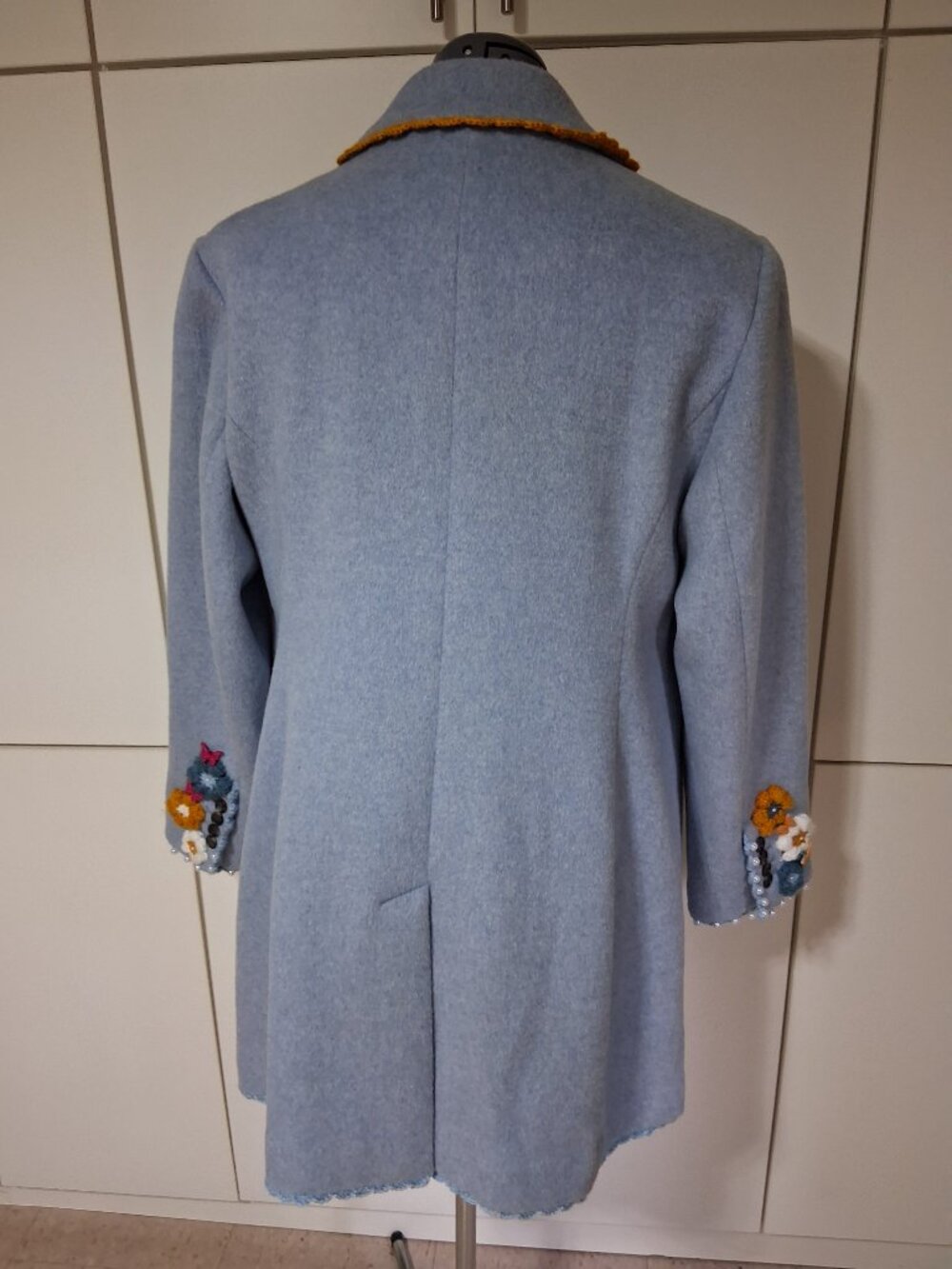 Upcycle Light Blue Crochet Flowers 3/4 Length Coat Size 16 - Picture 12 of 12